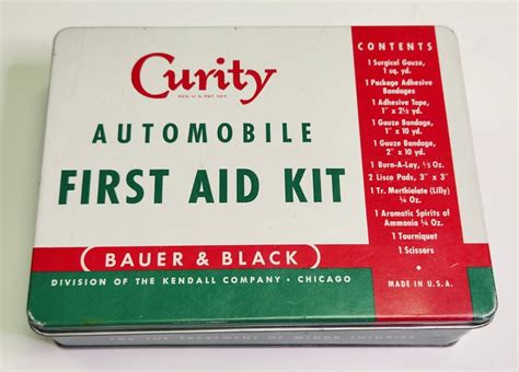 Vintage First Aid Kit 1925 Bauer & Black Safety 4 Hinged Metal